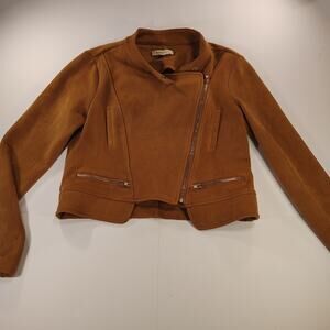 Newbury Kustoms brown faux suede cropped contemporary moto jacket